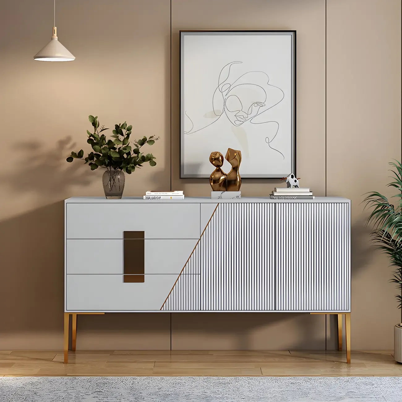 Buffet élégant et raffiné en bois avec tiroirs