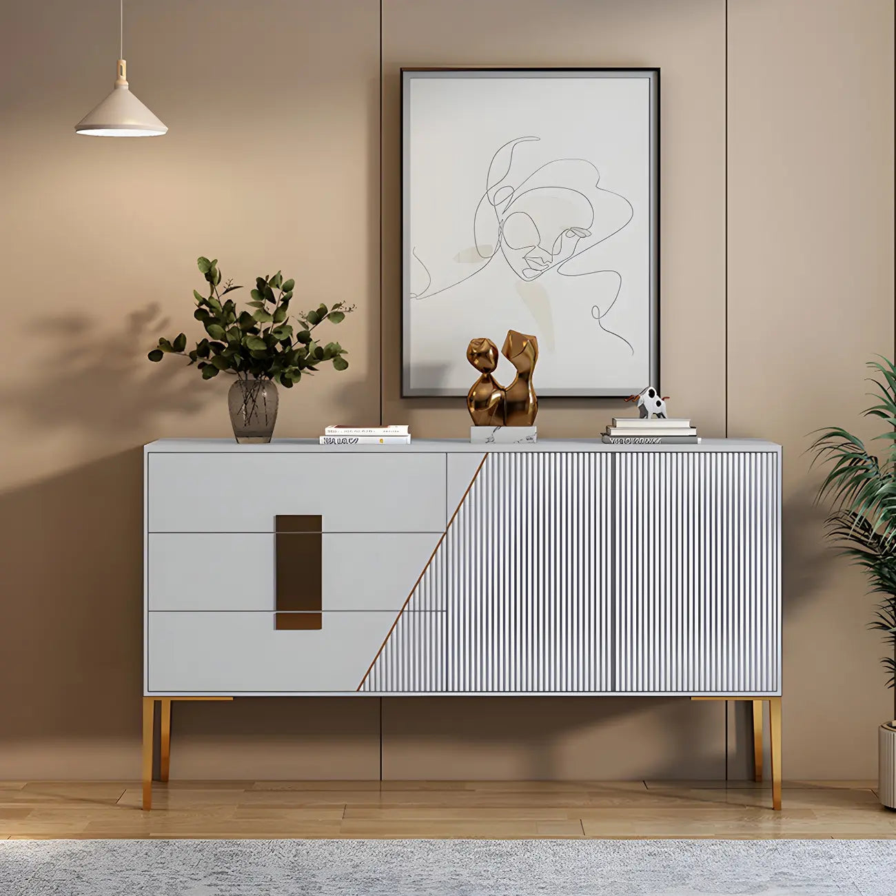 Buffet élégant et raffiné en bois avec tiroirs