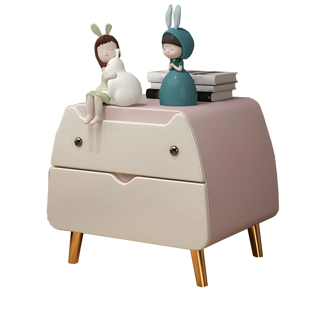 Table de chevet scandinave rose en forme de chat mignon avec 2 tiroirs
