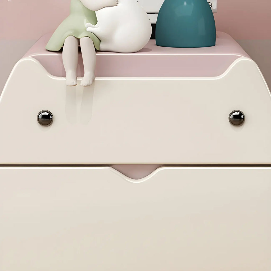 Table de chevet scandinave rose en forme de chat mignon avec 2 tiroirs