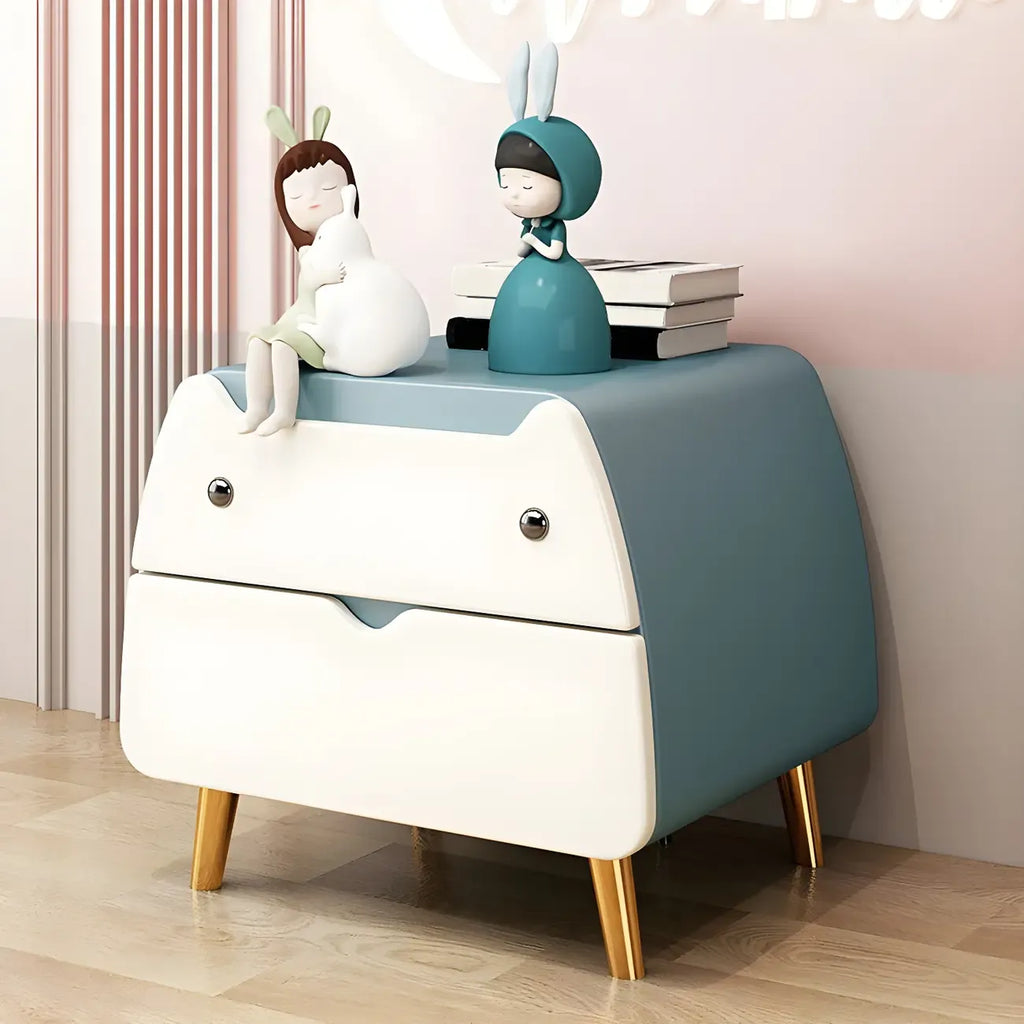Table de chevet scandinave rose en forme de chat mignon avec 2 tiroirs