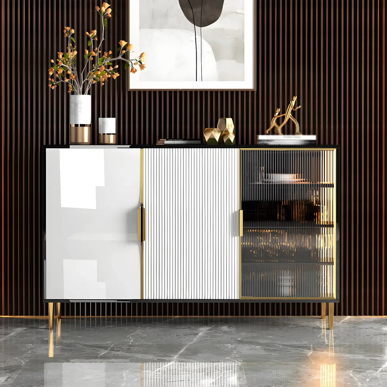 Buffet/buffet en bois laqué brillant avec placards