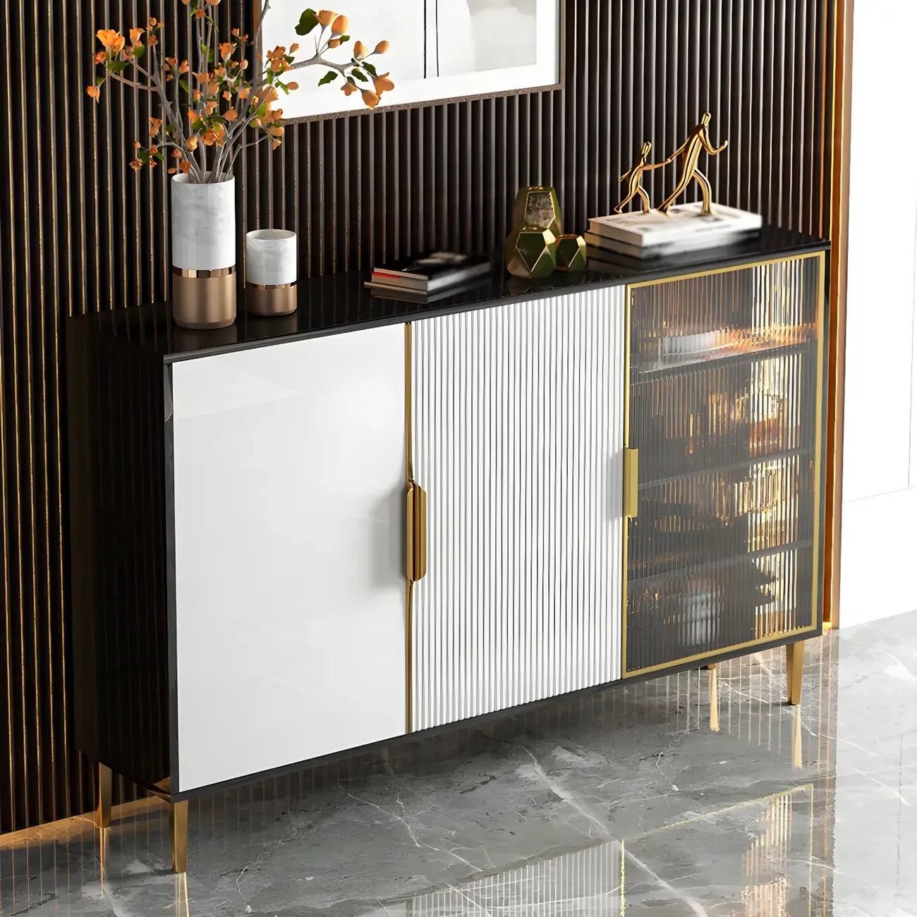 Buffet/buffet en bois laqué brillant avec placards