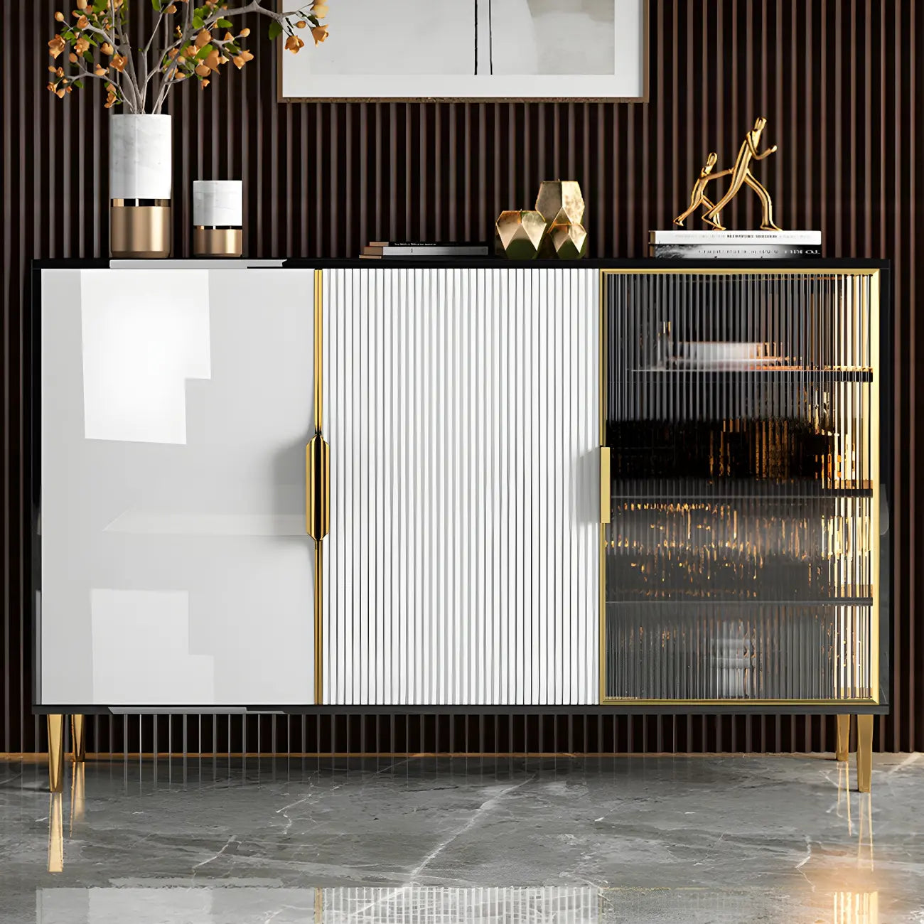 Buffet/buffet en bois laqué brillant avec placards
