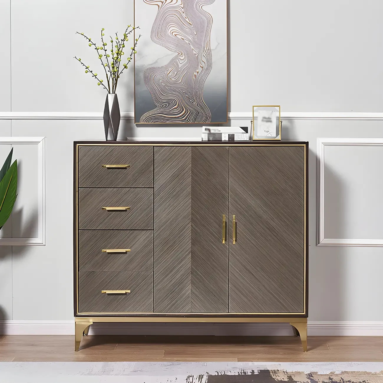 Buffet en bois élégant avec tiroirs et étagères réglables