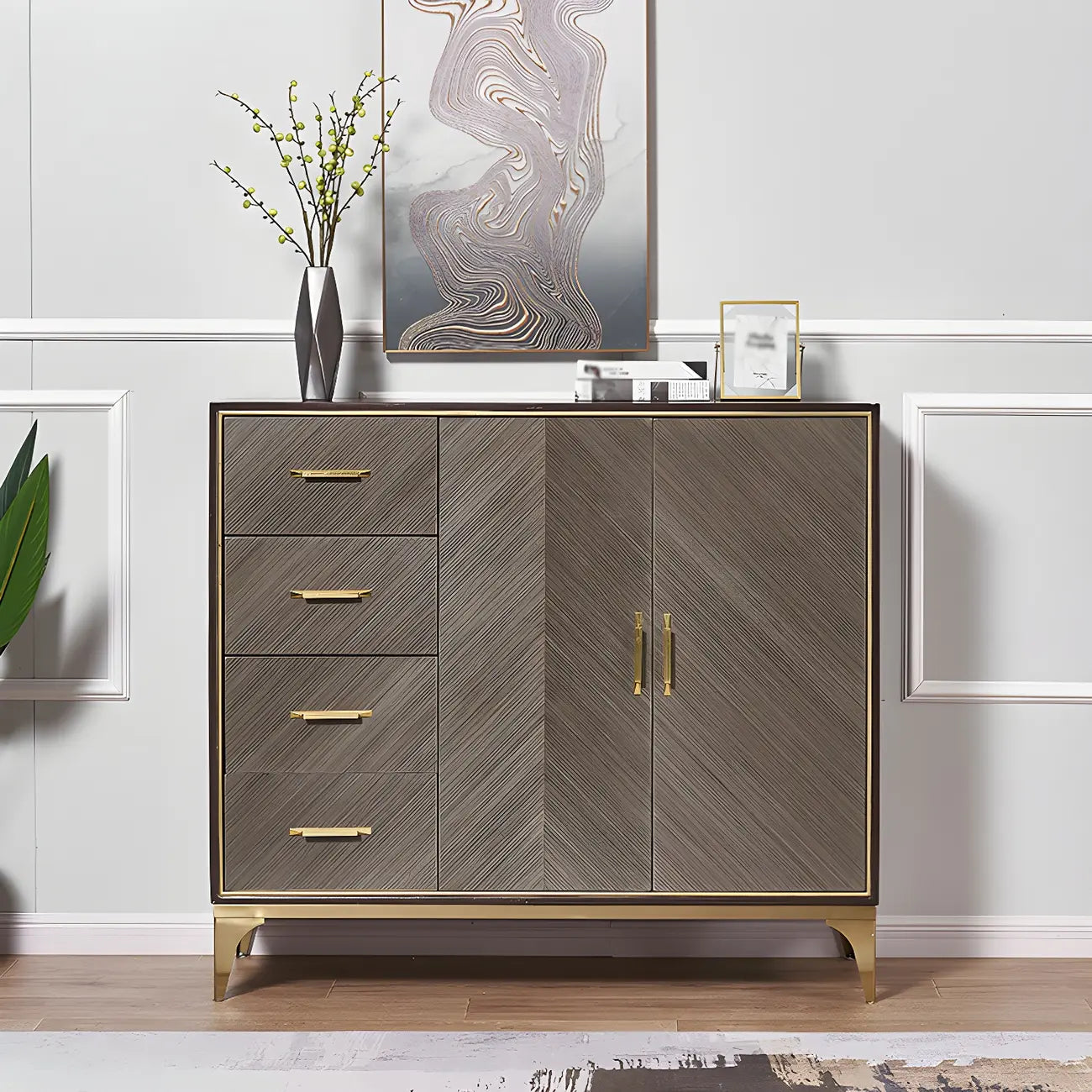 Buffet en bois élégant avec tiroirs et étagères réglables