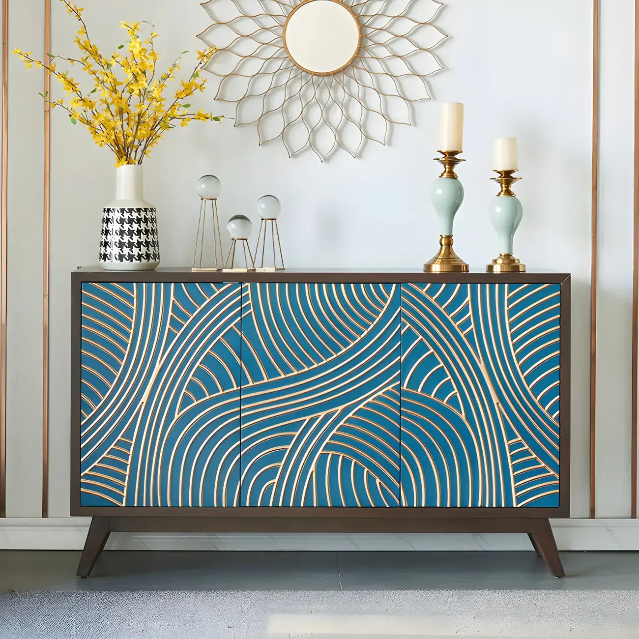 Buffet moderne en bois de bouleau brun avec 2 portes