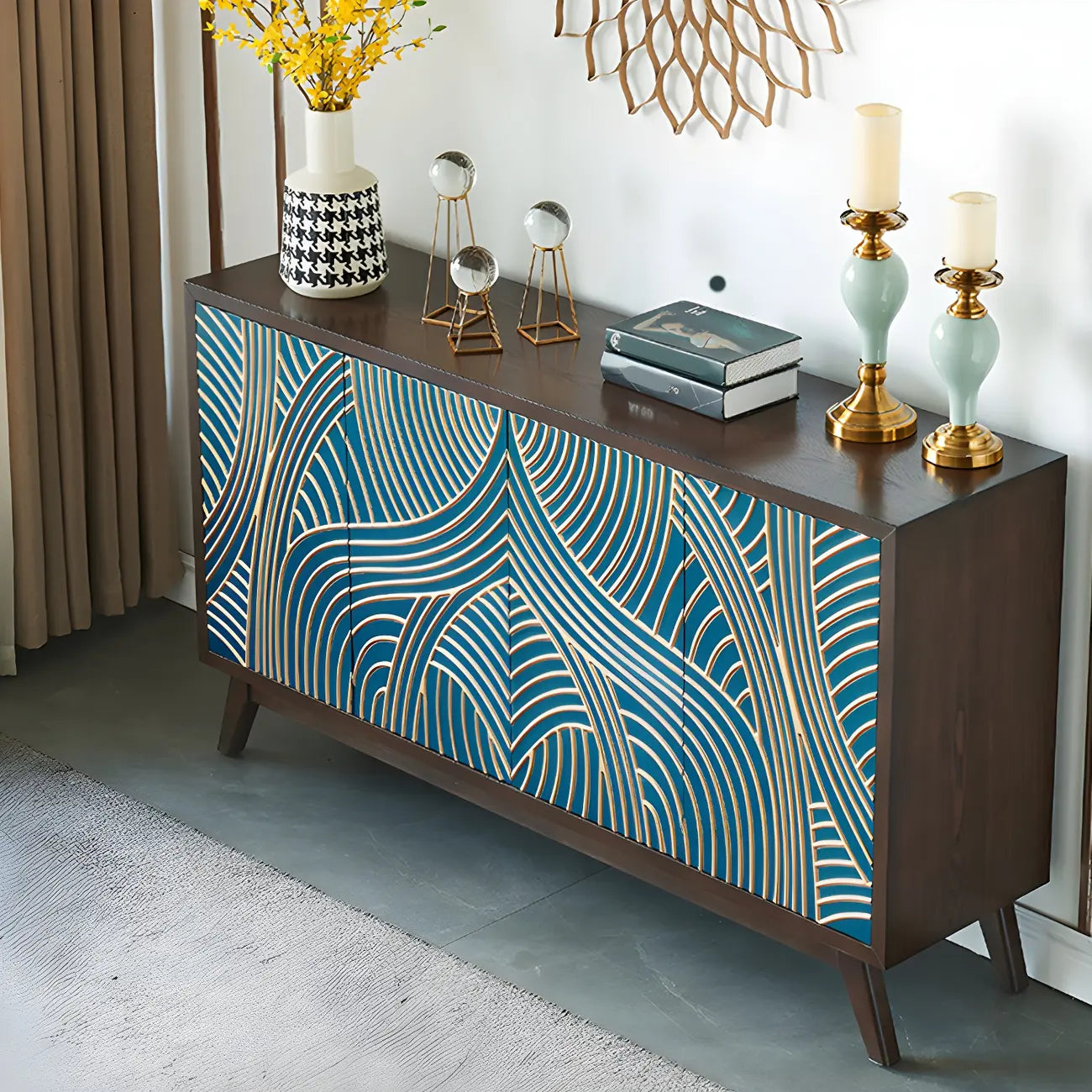 Buffet moderne en bois de bouleau brun avec 2 portes