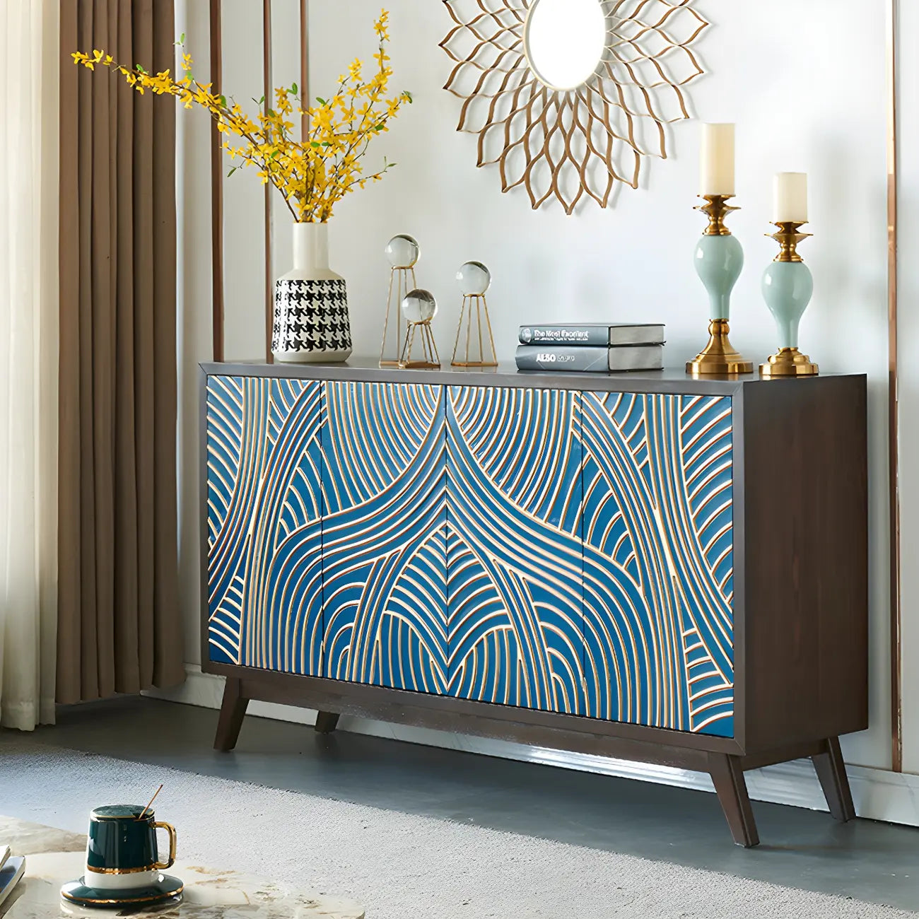 Buffet moderne en bois de bouleau brun avec 2 portes