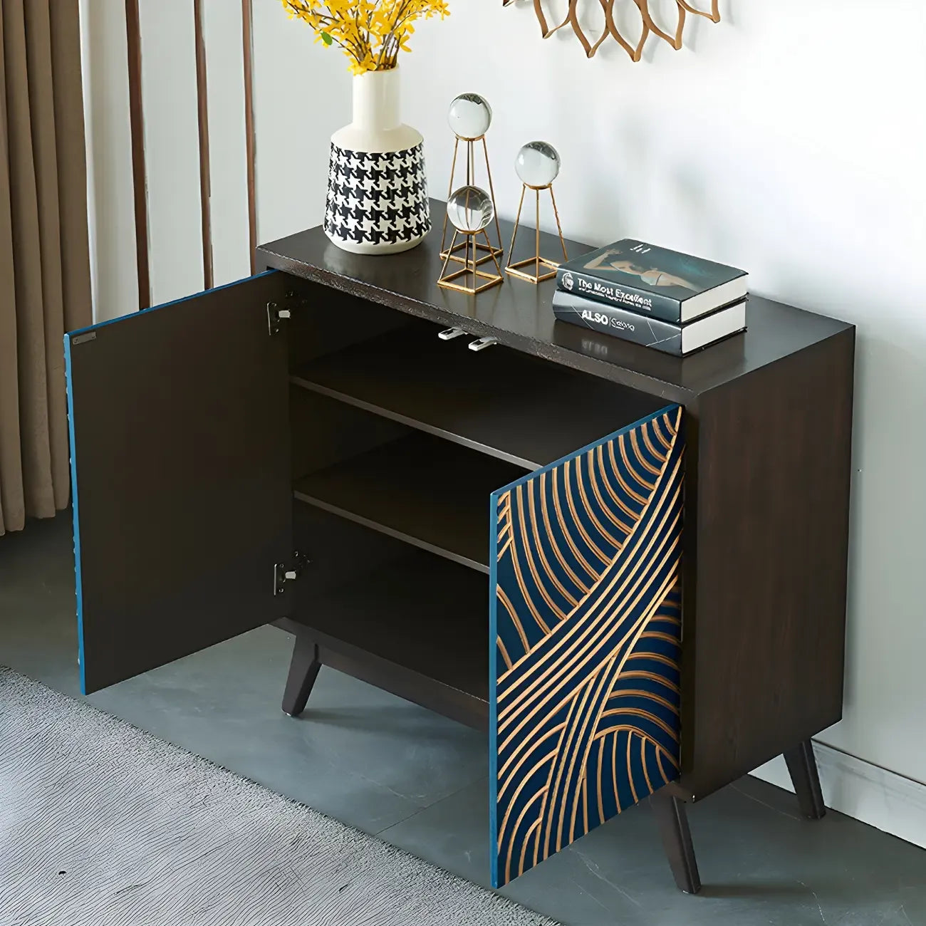 Buffet moderne en bois de bouleau brun avec 2 portes