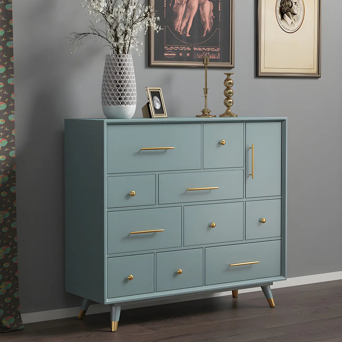 Buffet glamour en bois de bouleau avec plusieurs tiroirs