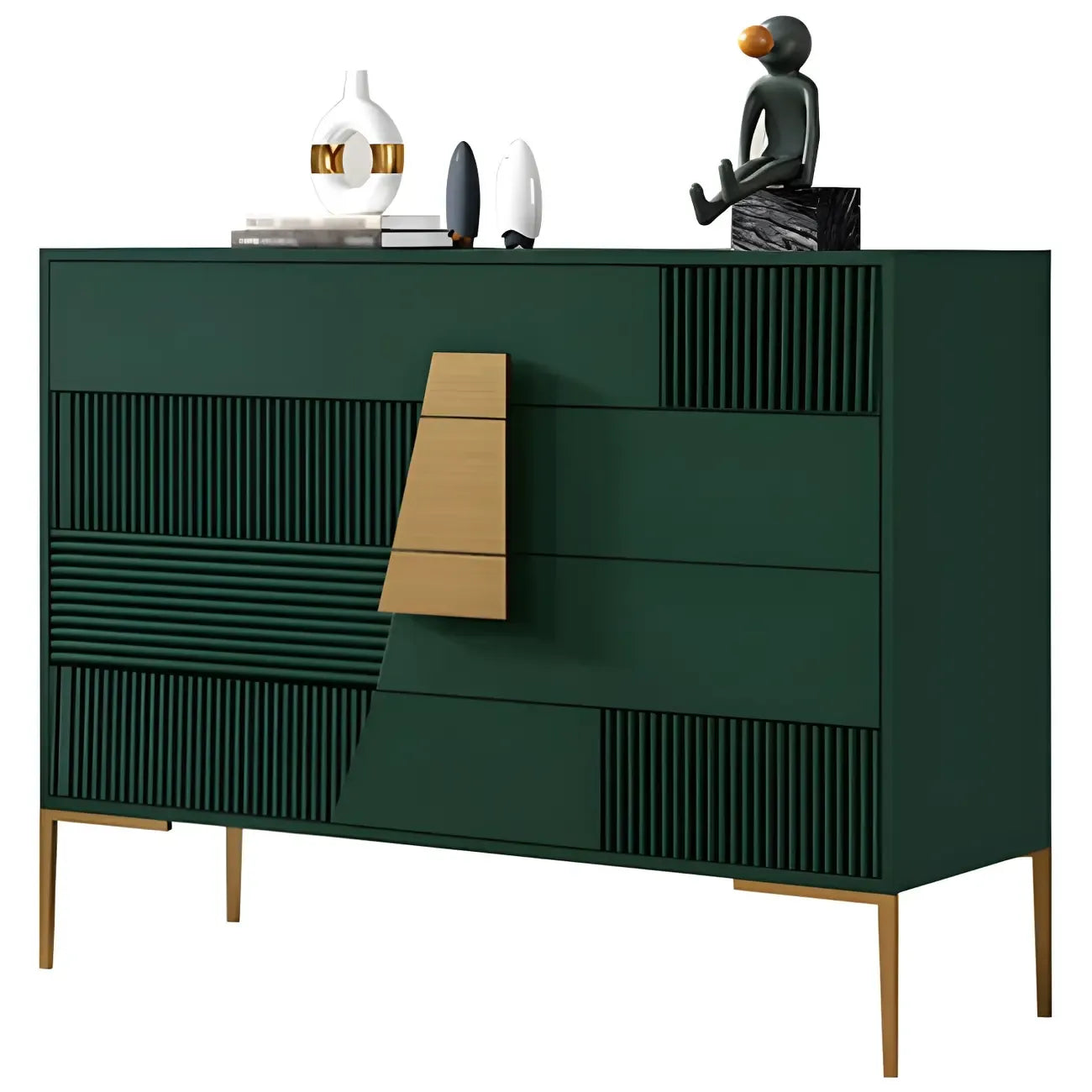 Buffet élégant en bois avec tiroirs, de couleur vert/gris