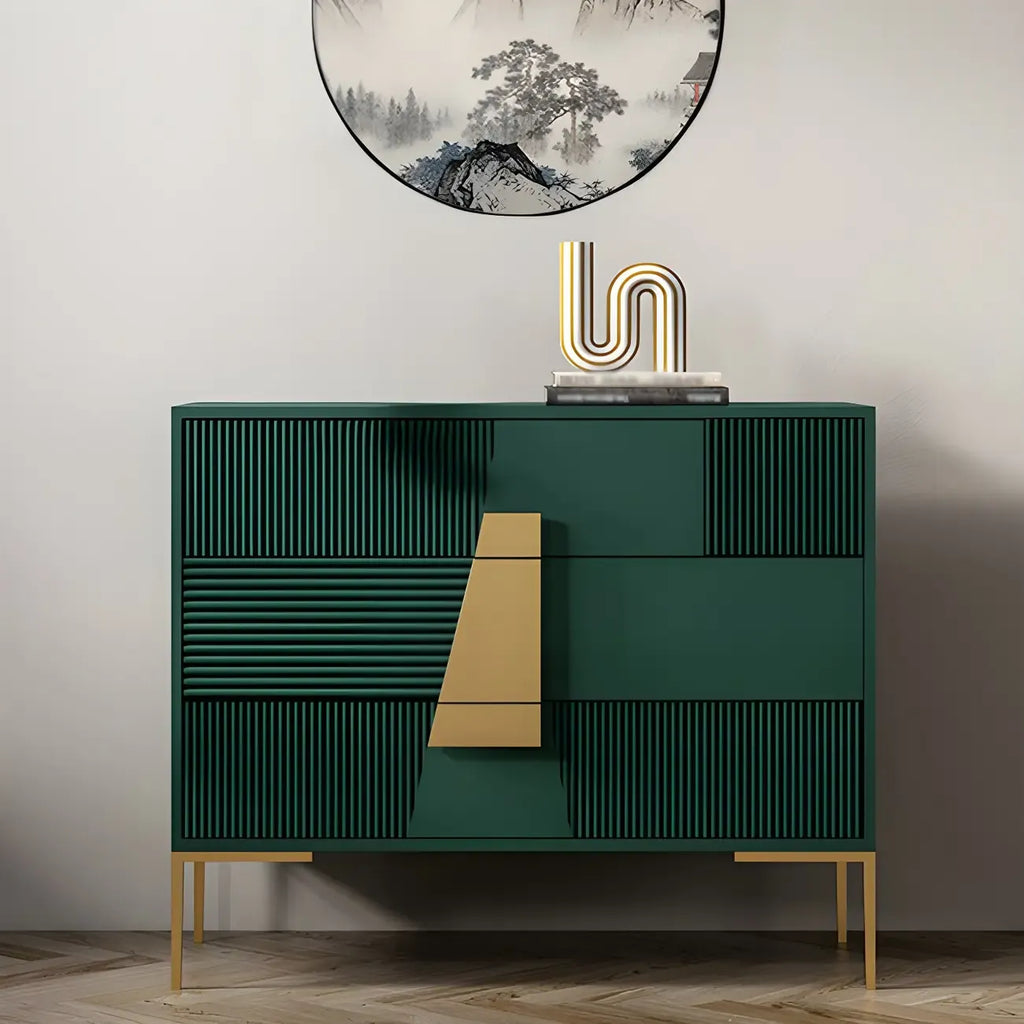 Buffet élégant en bois avec tiroirs, de couleur vert/gris