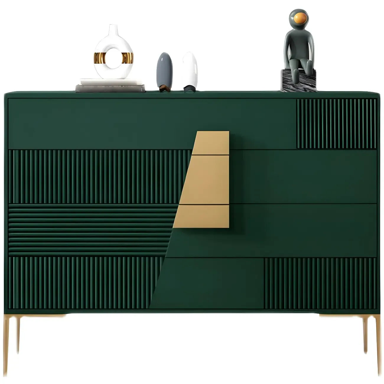 Buffet élégant en bois avec tiroirs, de couleur vert/gris