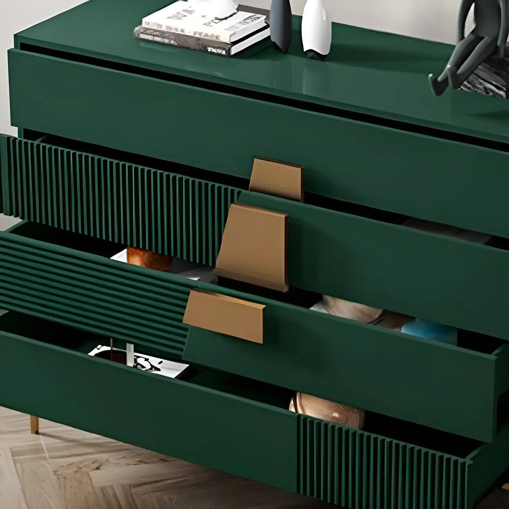 Buffet élégant en bois avec tiroirs, de couleur vert/gris