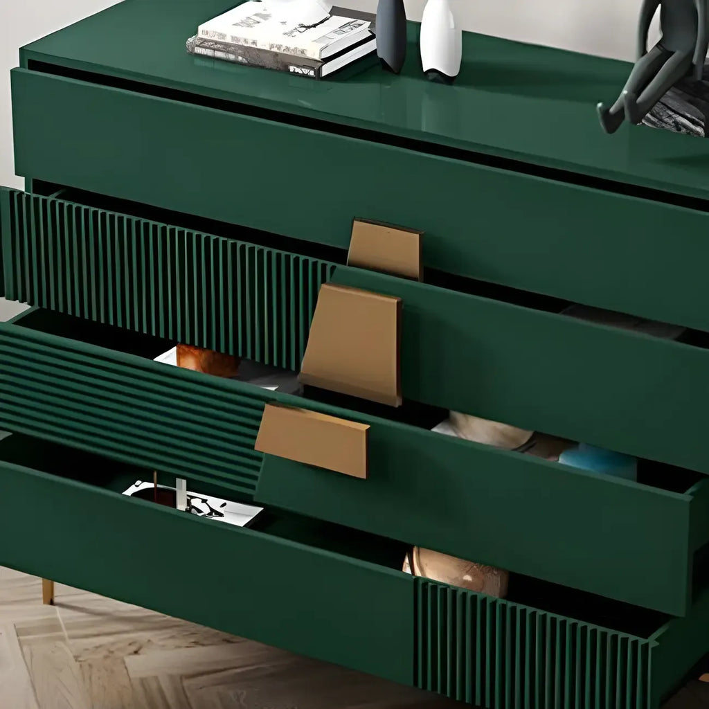Buffet élégant en bois avec tiroirs, de couleur vert/gris