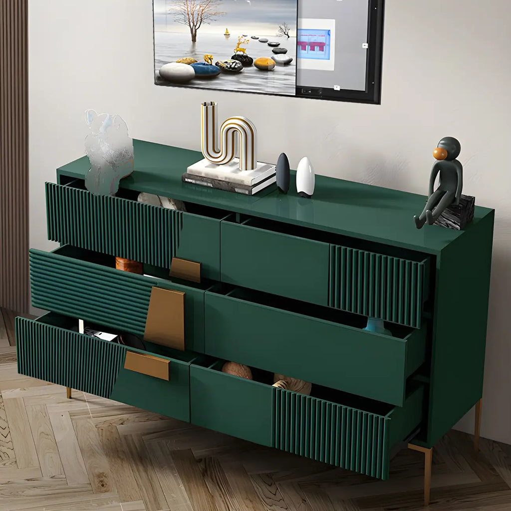 Buffet élégant en bois avec tiroirs, de couleur vert/gris