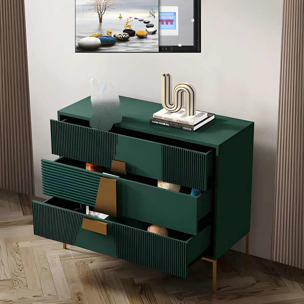 Buffet élégant en bois avec tiroirs, de couleur vert/gris
