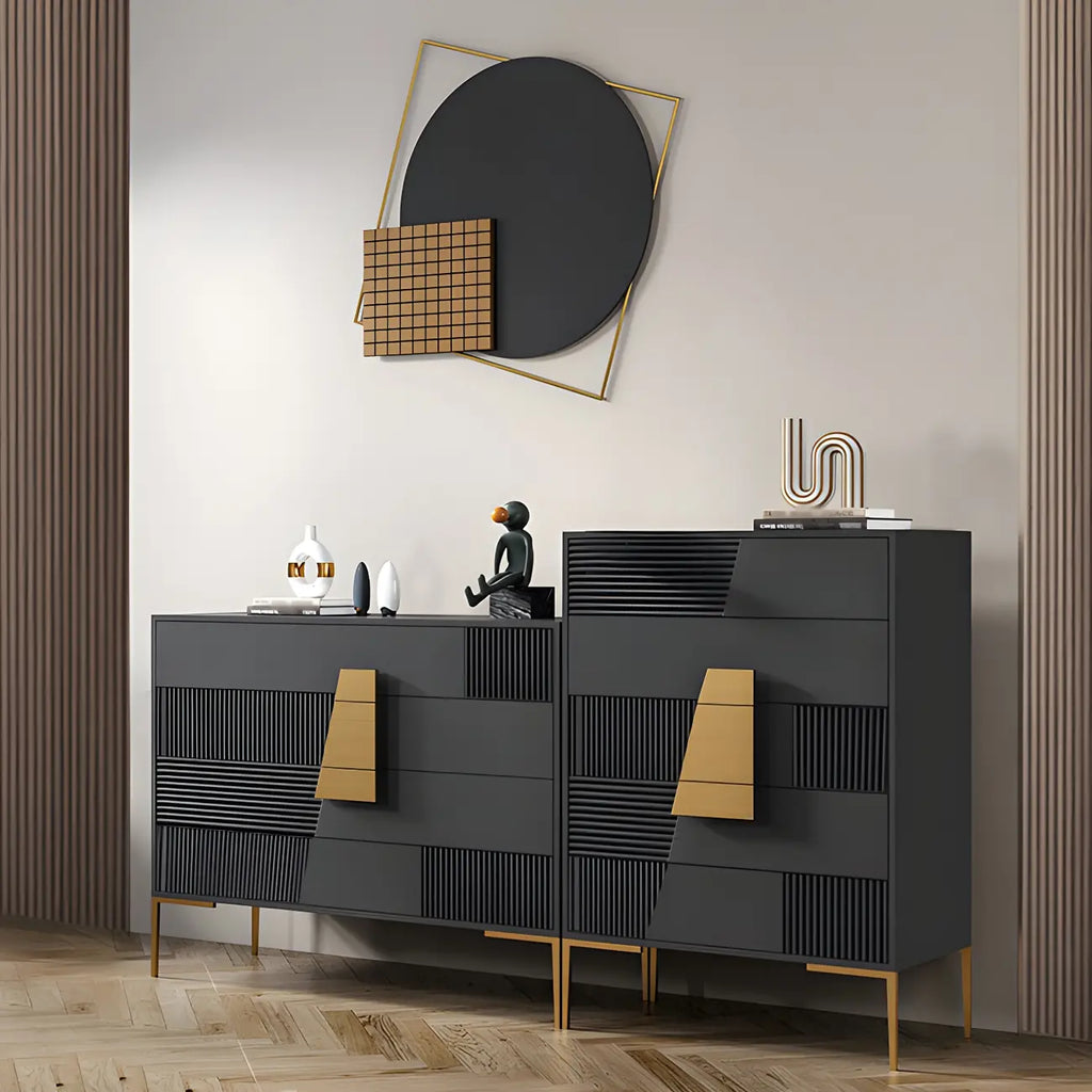 Buffet élégant en bois avec tiroirs, de couleur vert/gris