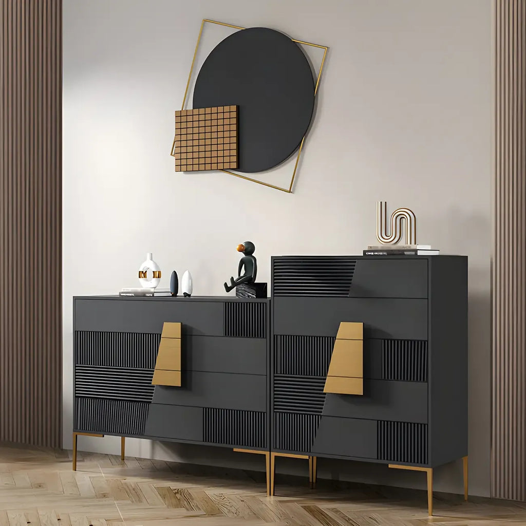 Buffet élégant en bois avec tiroirs, de couleur vert/gris