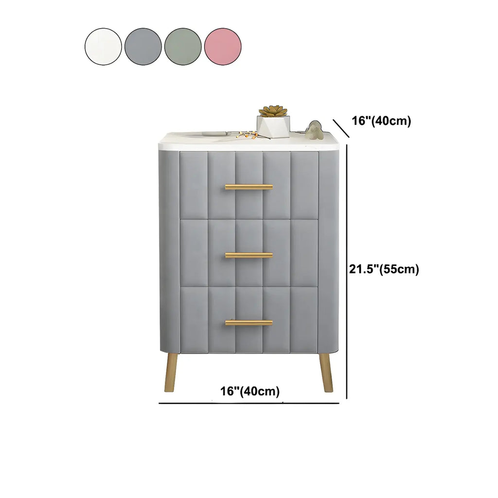 Table de chevet glamour en cuir rose avec plateau en marbre et 3 tiroirs