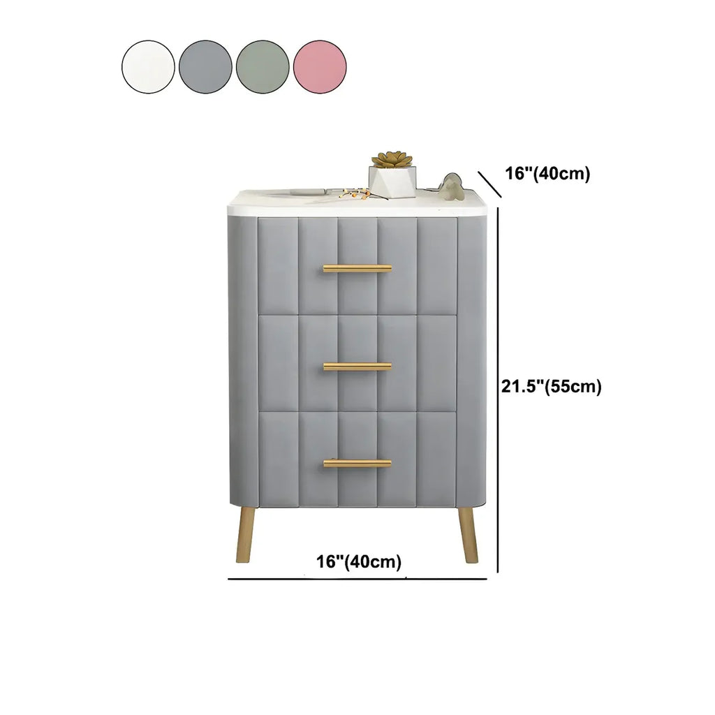 Table de chevet glamour en cuir rose avec plateau en marbre et 3 tiroirs