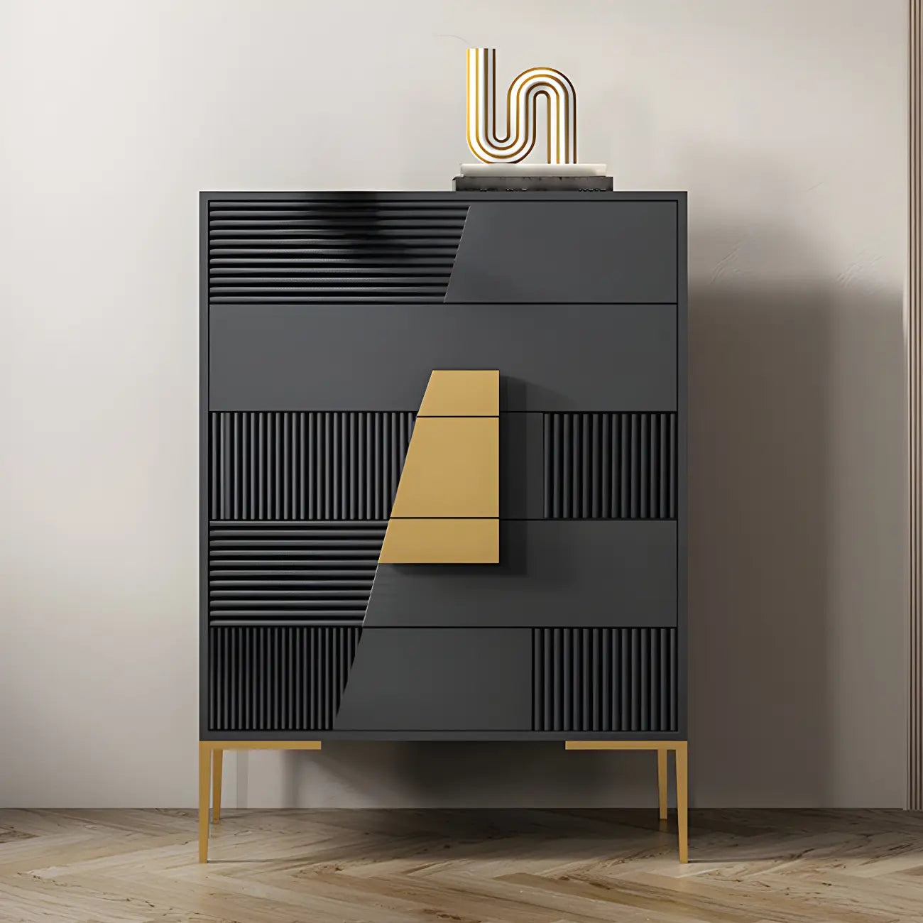 Buffet élégant en bois avec tiroirs, de couleur vert/gris