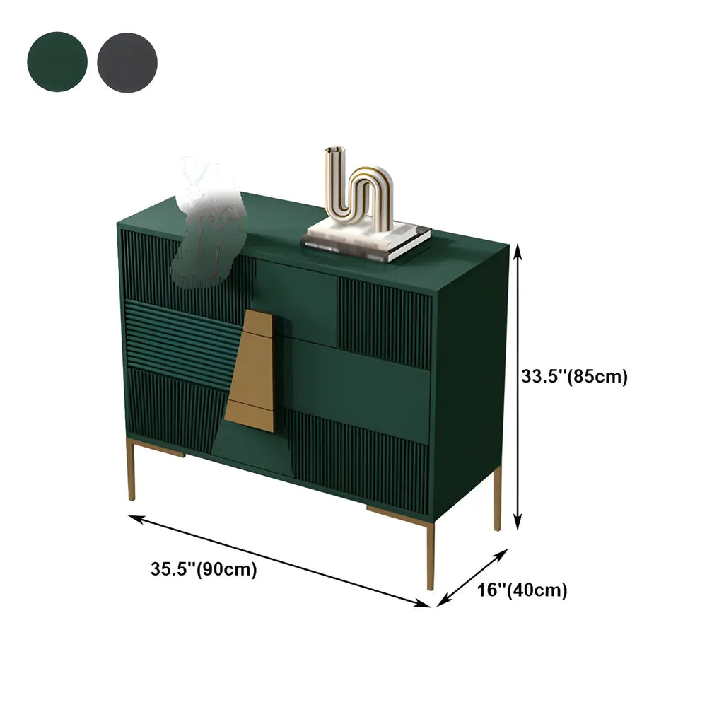 Buffet élégant en bois avec tiroirs, de couleur vert/gris