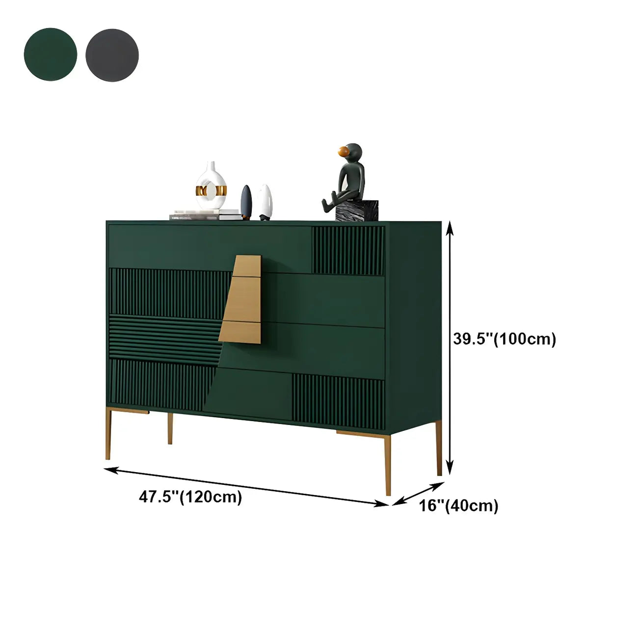 Buffet élégant en bois avec tiroirs, de couleur vert/gris