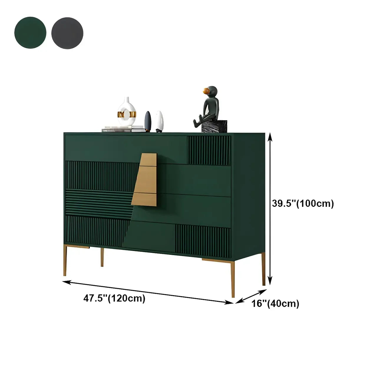 Buffet élégant en bois avec tiroirs, de couleur vert/gris