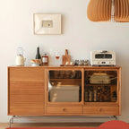 Buffet moderne en pin brun avec portes vitrées