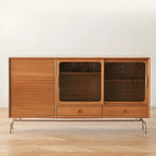 Buffet moderne en pin brun avec portes vitrées