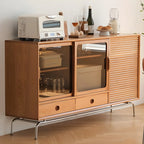 Buffet moderne en pin brun avec portes vitrées