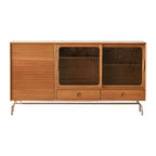 Buffet moderne en pin brun avec portes vitrées