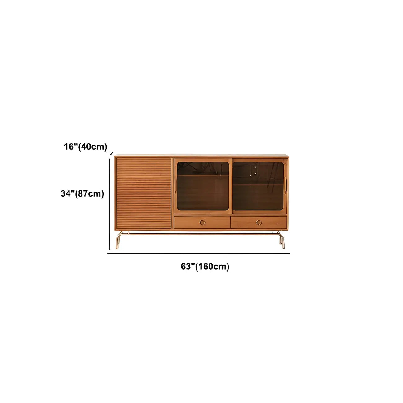 Buffet moderne en pin brun avec portes vitrées