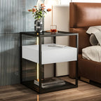 Table de chevet bleue moderne avec plateau en verre et tiroir de rangement