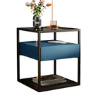 Table de chevet bleue moderne avec plateau en verre et tiroir de rangement