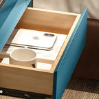Table de chevet bleue moderne avec plateau en verre et tiroir de rangement