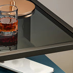 Table de chevet bleue moderne avec plateau en verre et tiroir de rangement