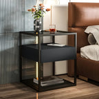 Table de chevet bleue moderne avec plateau en verre et tiroir de rangement
