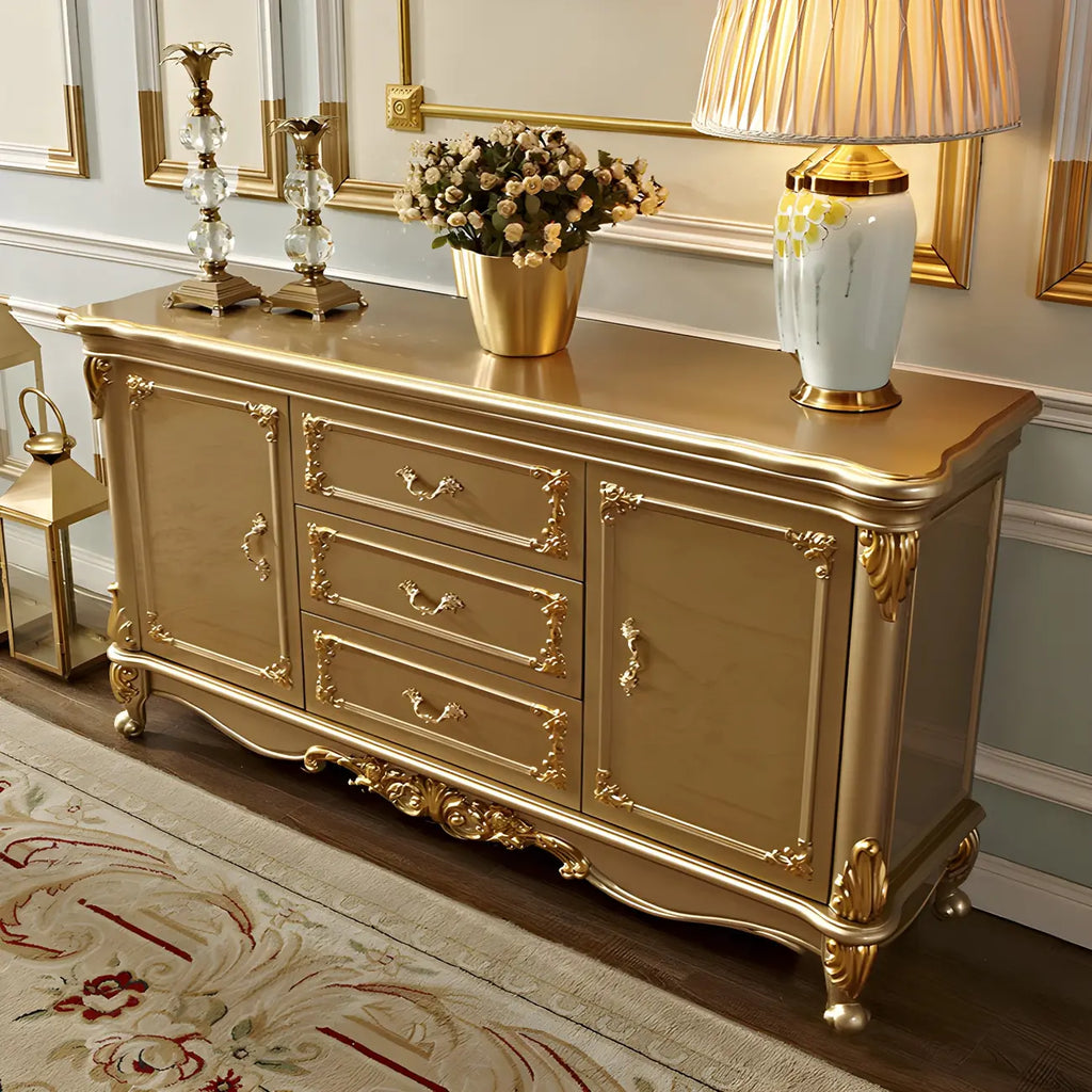 Buffet de luxe en bois doré avec tiroirs et portes