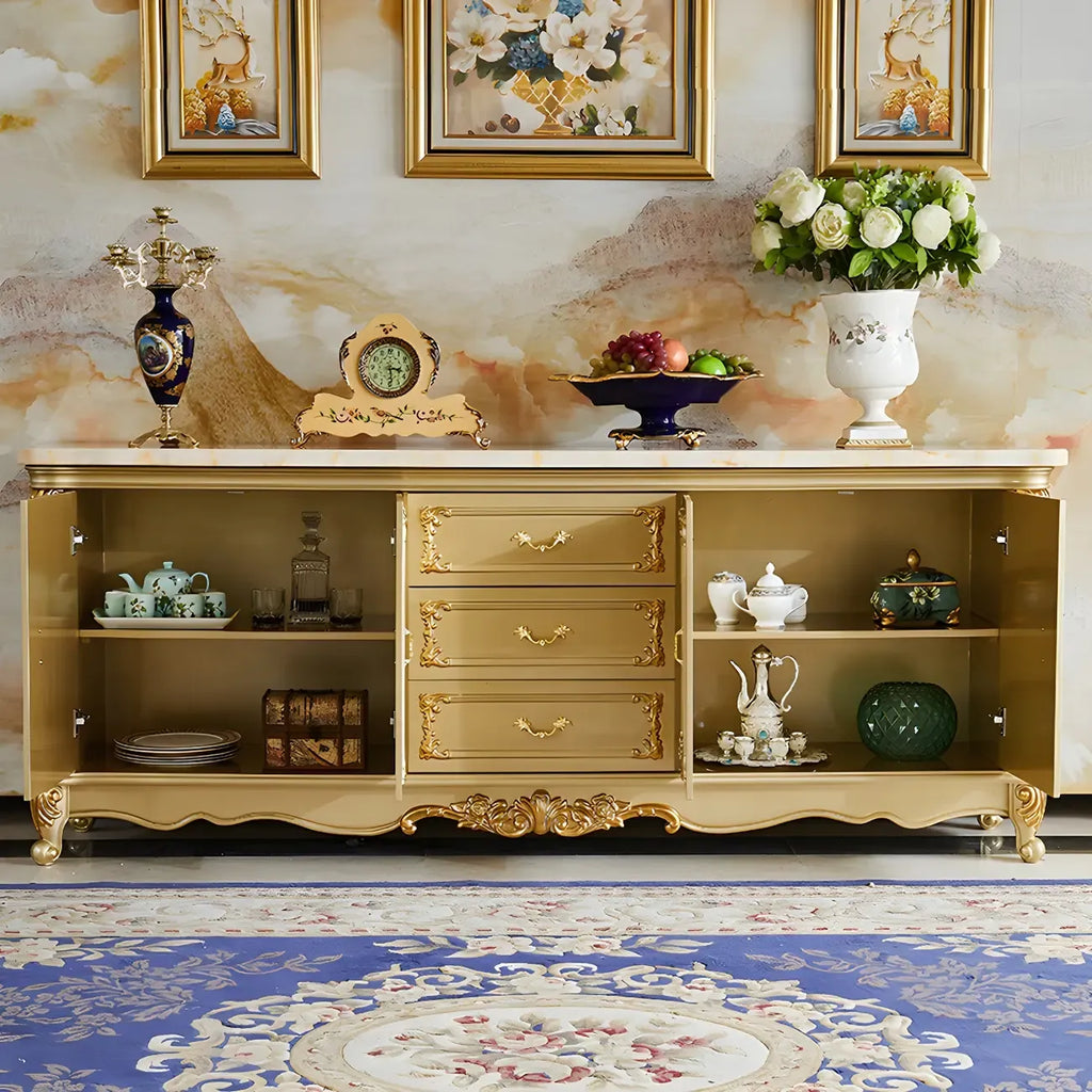 Buffet de luxe en bois doré avec tiroirs et portes