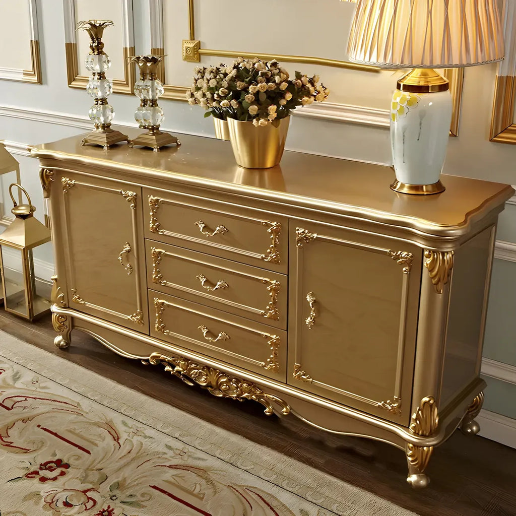 Buffet de luxe en bois doré avec tiroirs et portes