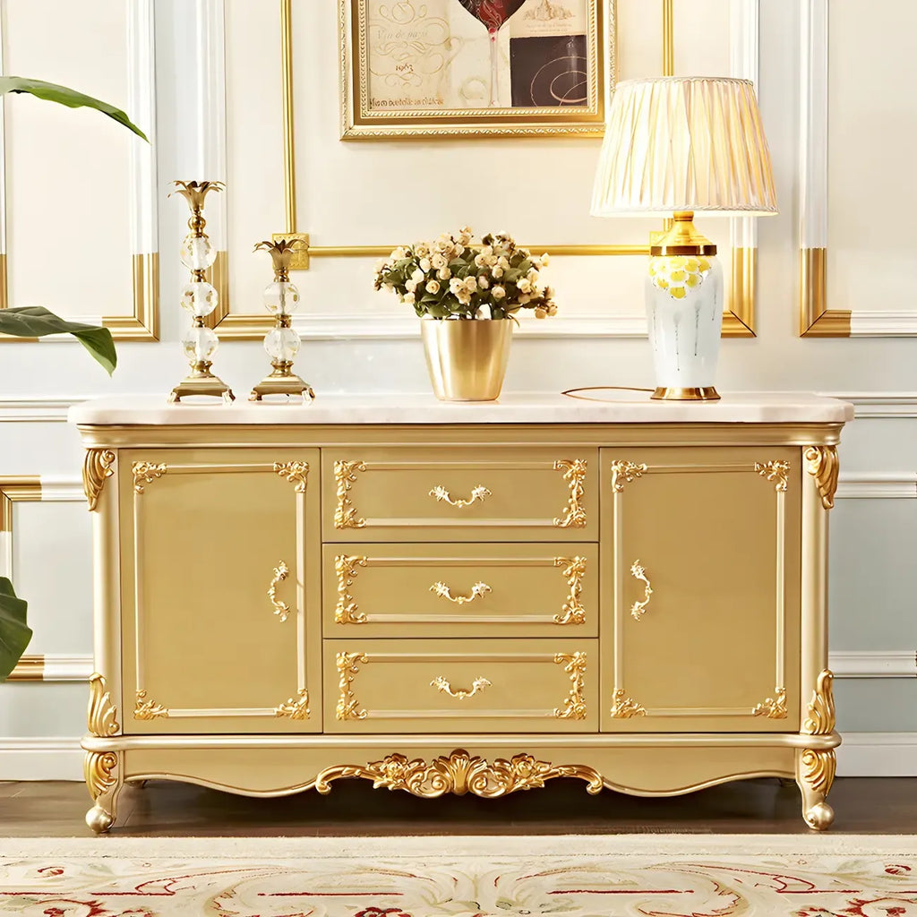 Buffet de luxe en bois doré avec tiroirs et portes