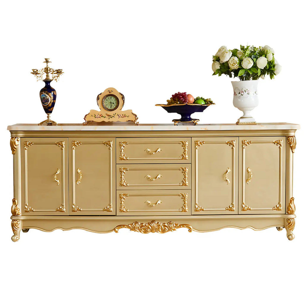 Buffet de luxe en bois doré avec tiroirs et portes