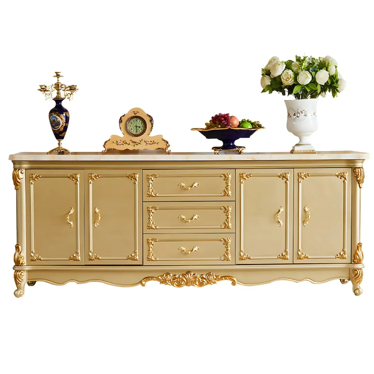 Buffet de luxe en bois doré avec tiroirs et portes