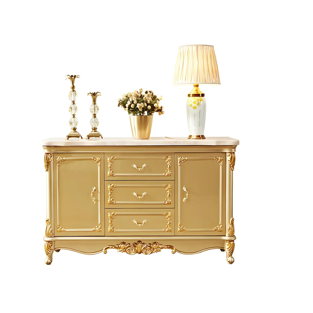 Buffet de luxe en bois doré avec tiroirs et portes