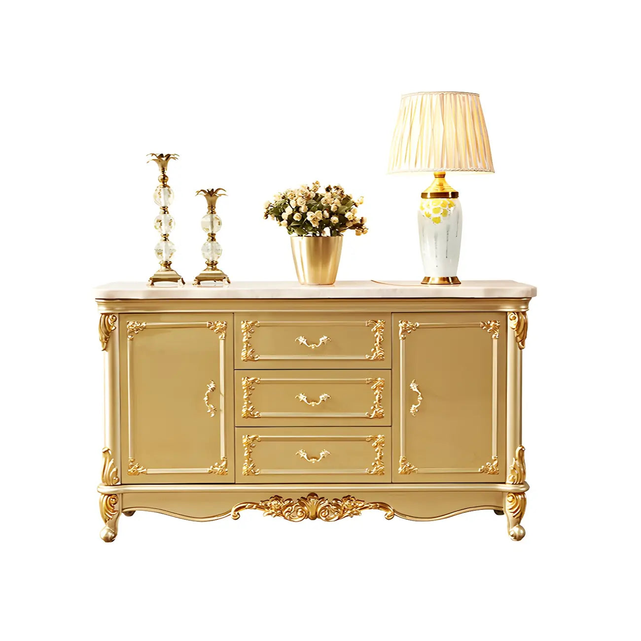 Buffet de luxe en bois doré avec tiroirs et portes