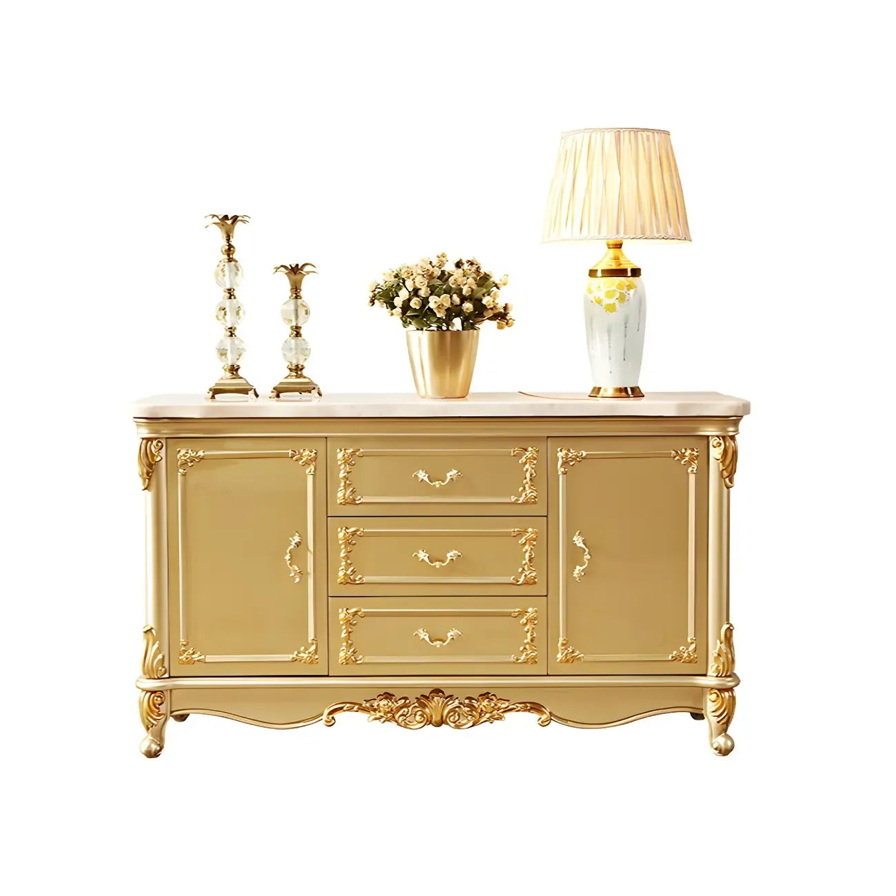 Buffet de luxe en bois doré avec tiroirs et portes
