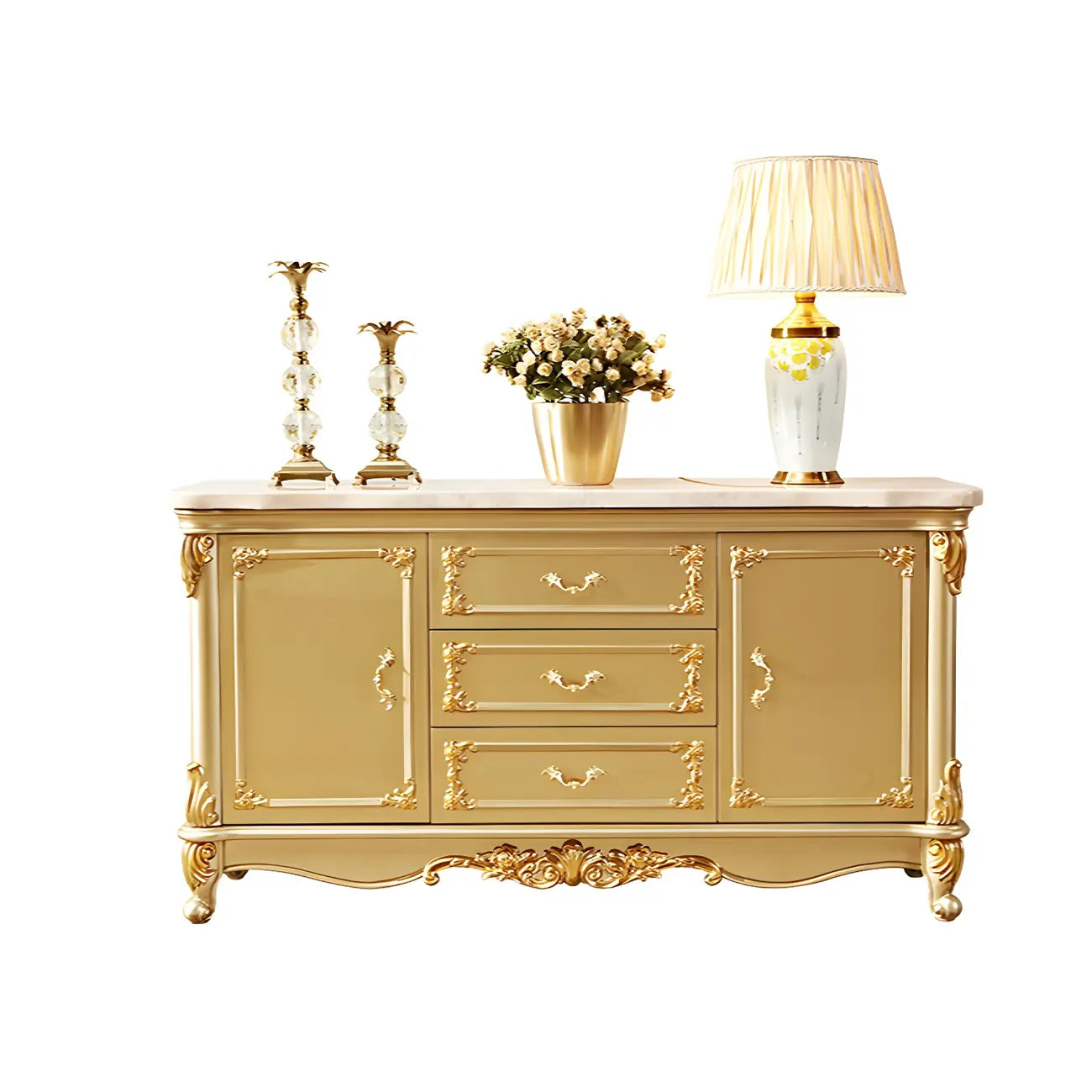 Buffet de luxe en bois doré avec tiroirs et portes